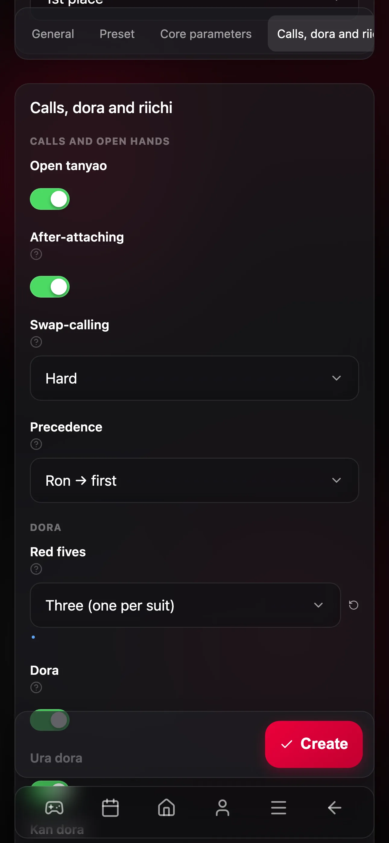 Calls, red fives and riichi