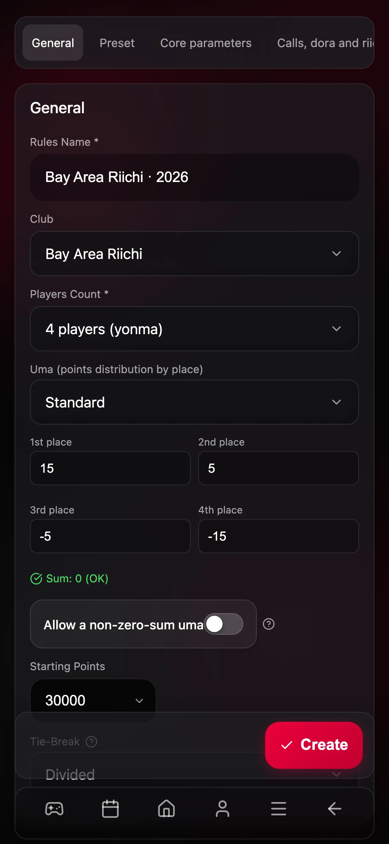 Name, club, player count and uma