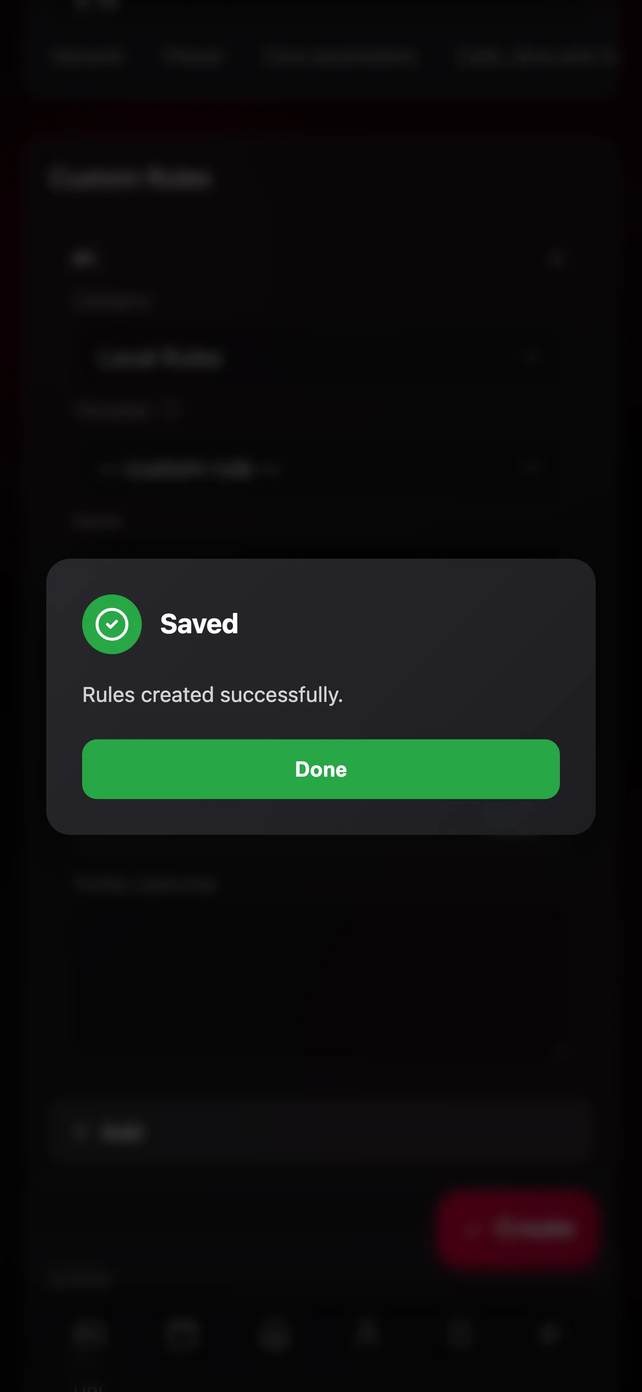 Confirmation that the ruleset was created