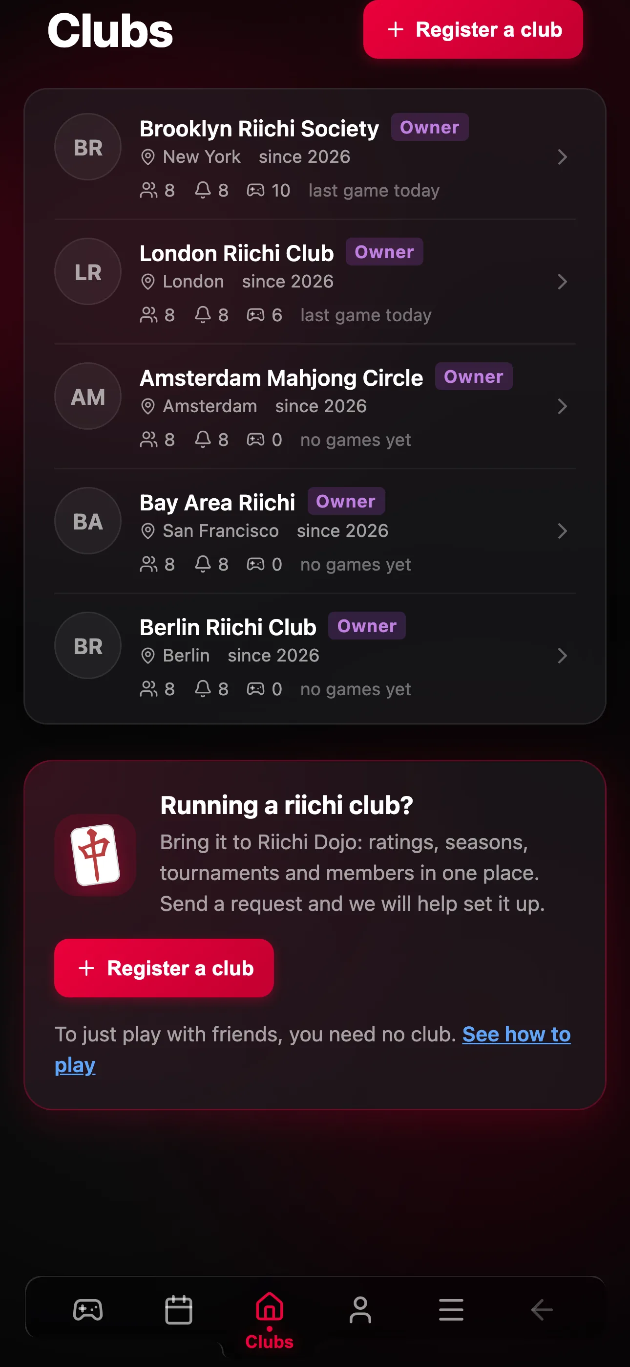 Club directory, member roster and roles